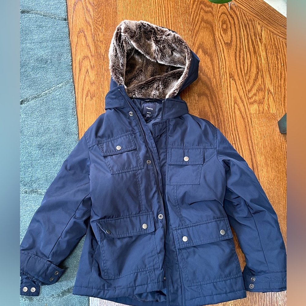 Gap kids Navy Jacket with Faux Fur Hood